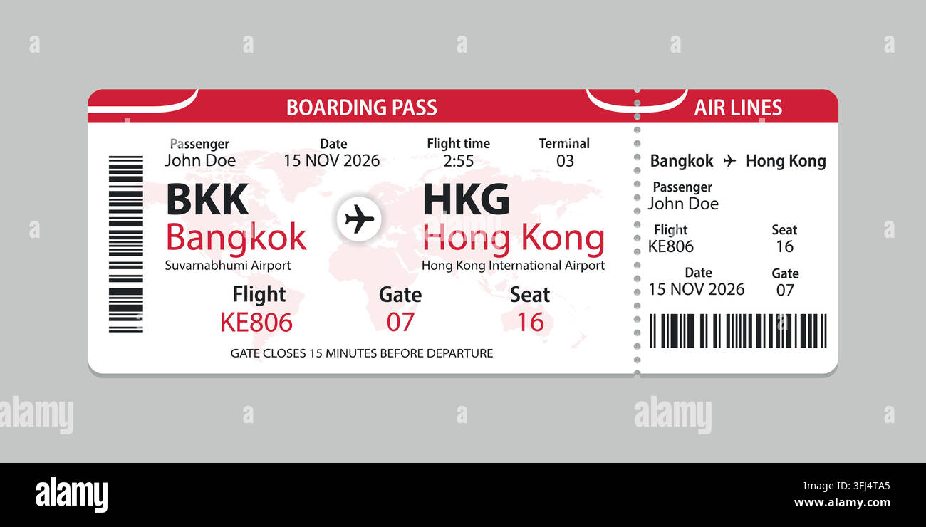 Realistic illustration of airplane ticket boarding pass with passenger ...