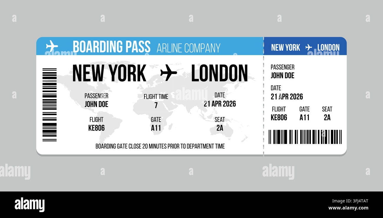 Realistic illustration of airplane ticket boarding pass with passenger ...