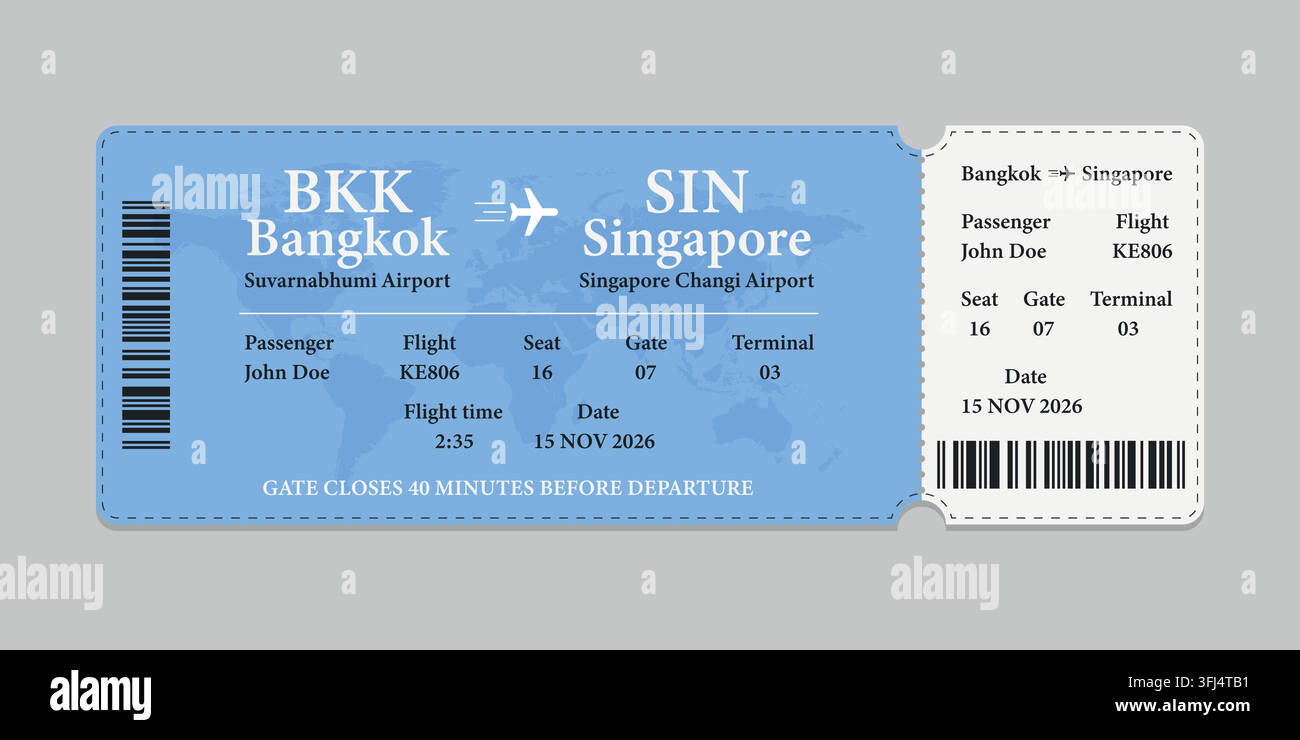Realistic illustration of airplane ticket boarding pass with passenger ...