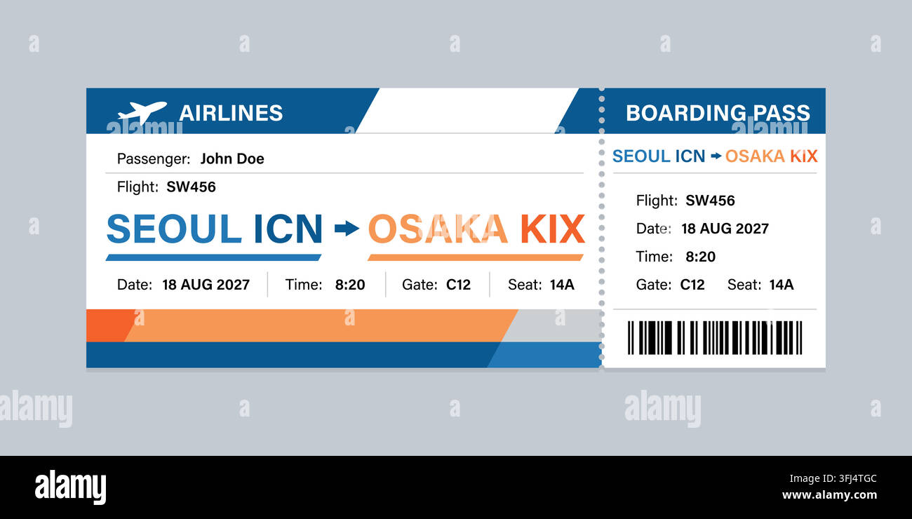 Realistic illustration of airplane ticket boarding pass with passenger ...