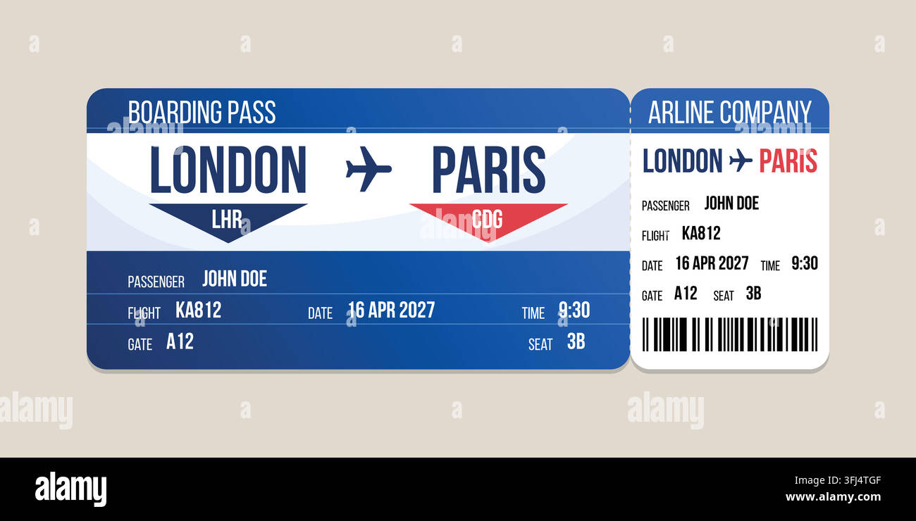 Realistic illustration of airplane ticket boarding pass with passenger ...