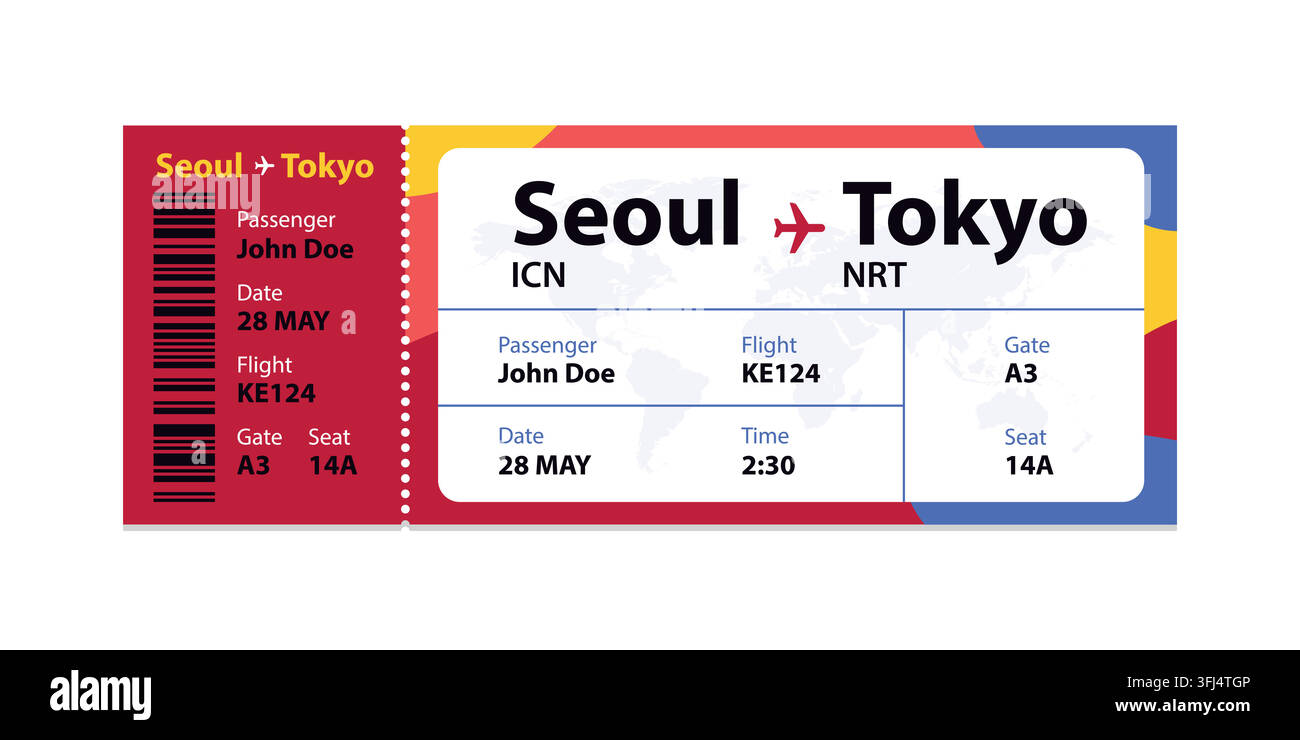 Realistic illustration of airplane ticket boarding pass with passenger ...