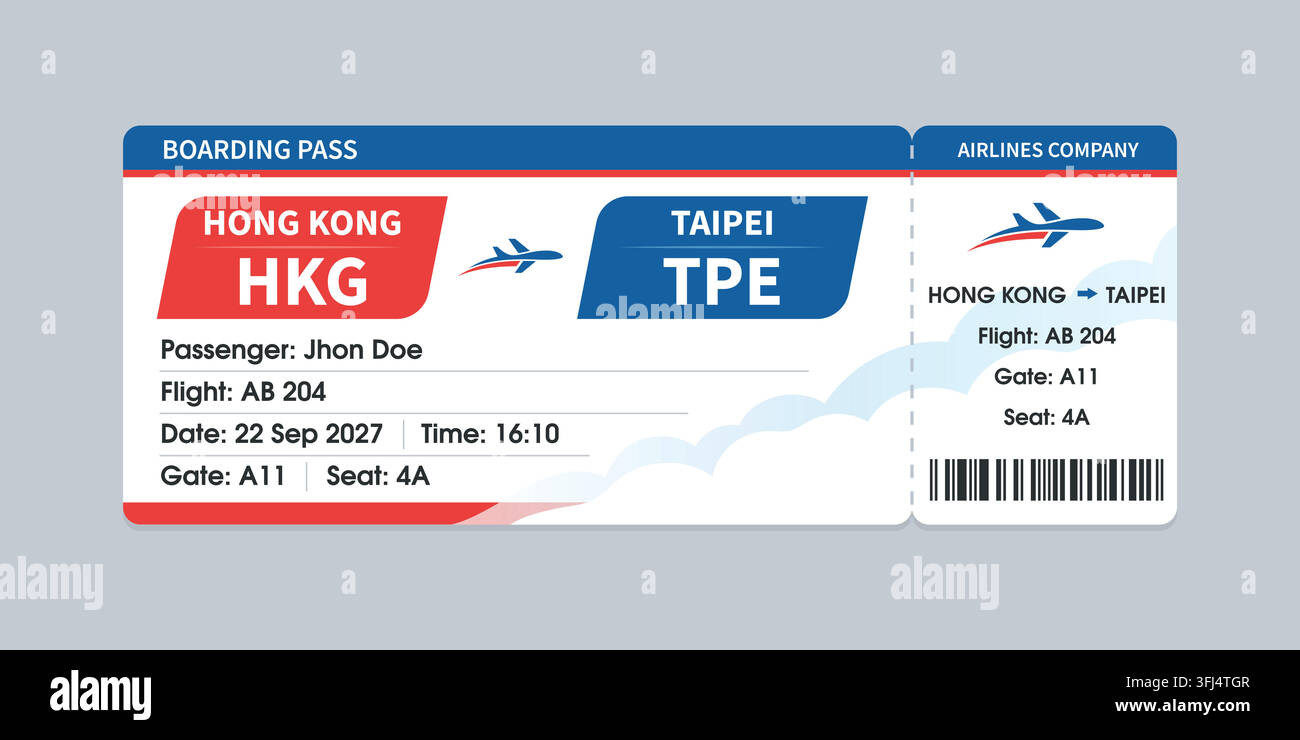 Realistic illustration of airplane ticket boarding pass with passenger ...