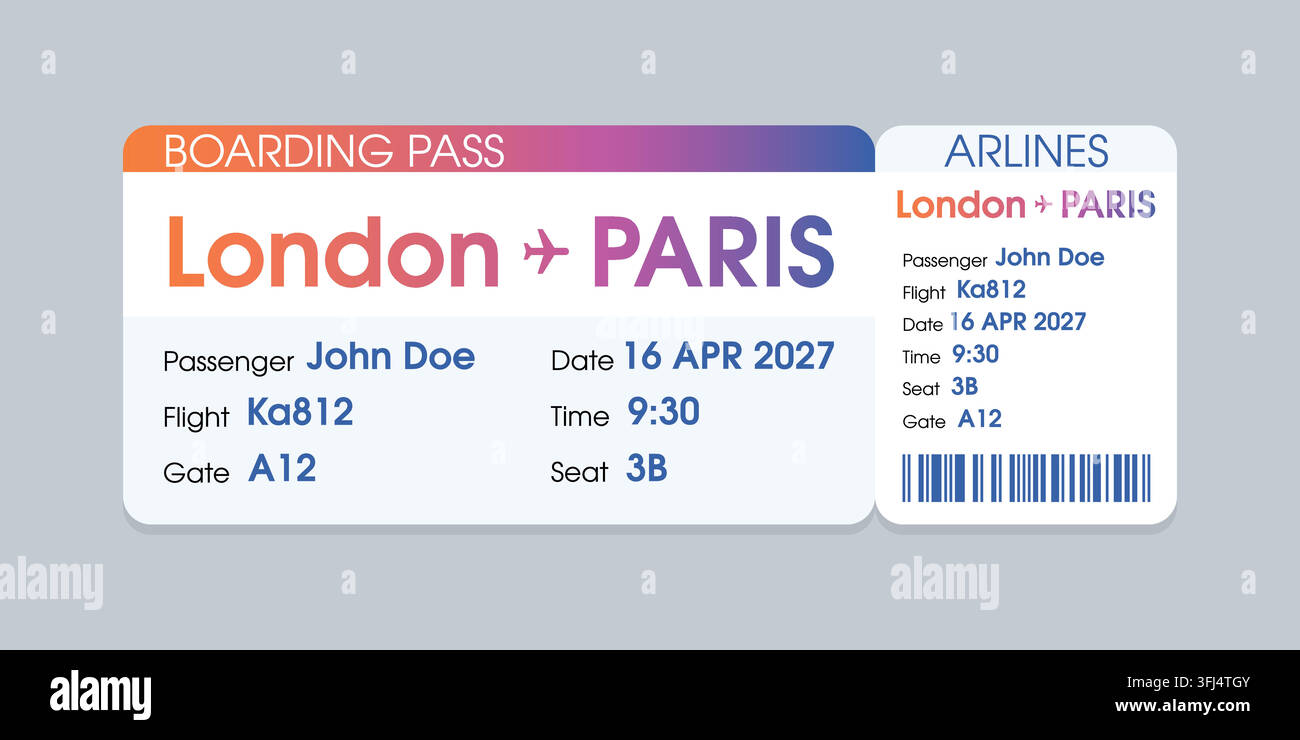 Realistic illustration of airplane ticket boarding pass with passenger ...