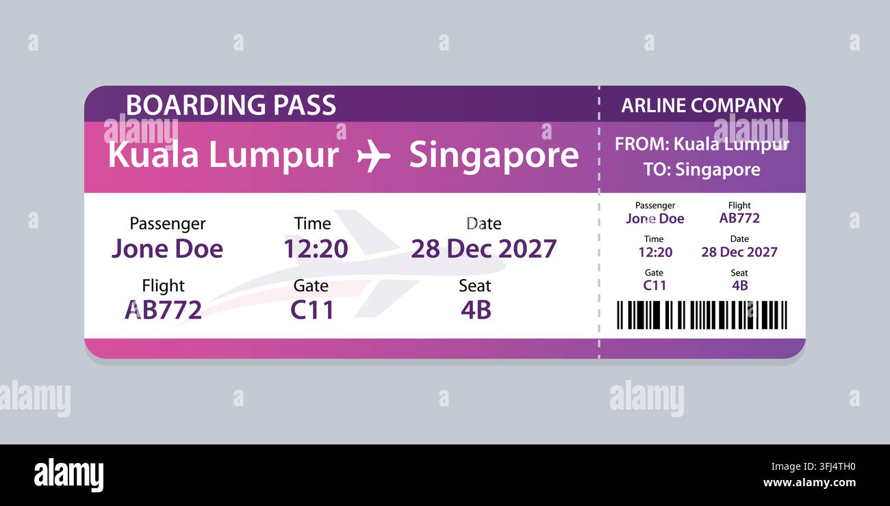 Realistic illustration of airplane ticket boarding pass with passenger ...