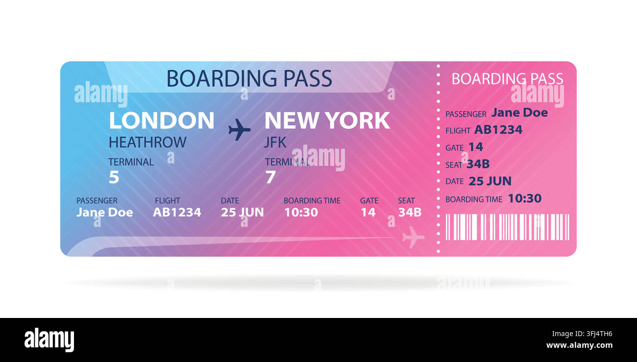 Realistic illustration of airplane ticket boarding pass with passenger ...