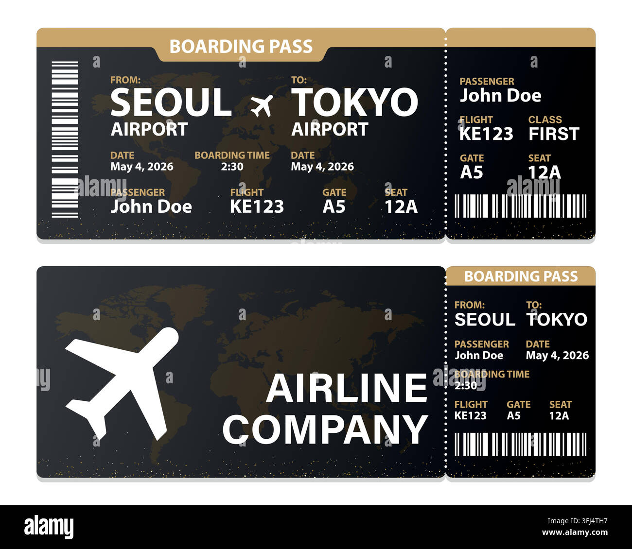 Realistic illustration of airplane ticket boarding pass with passenger ...