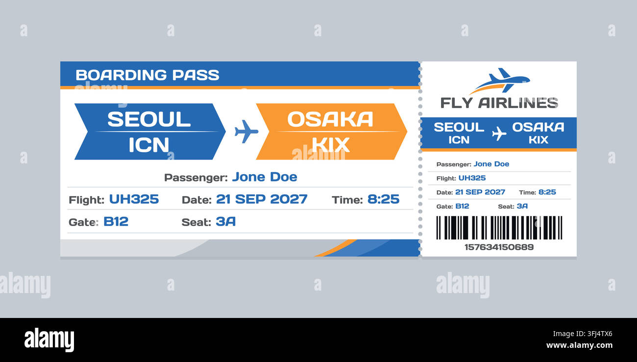 Realistic illustration of airplane ticket boarding pass with passenger ...