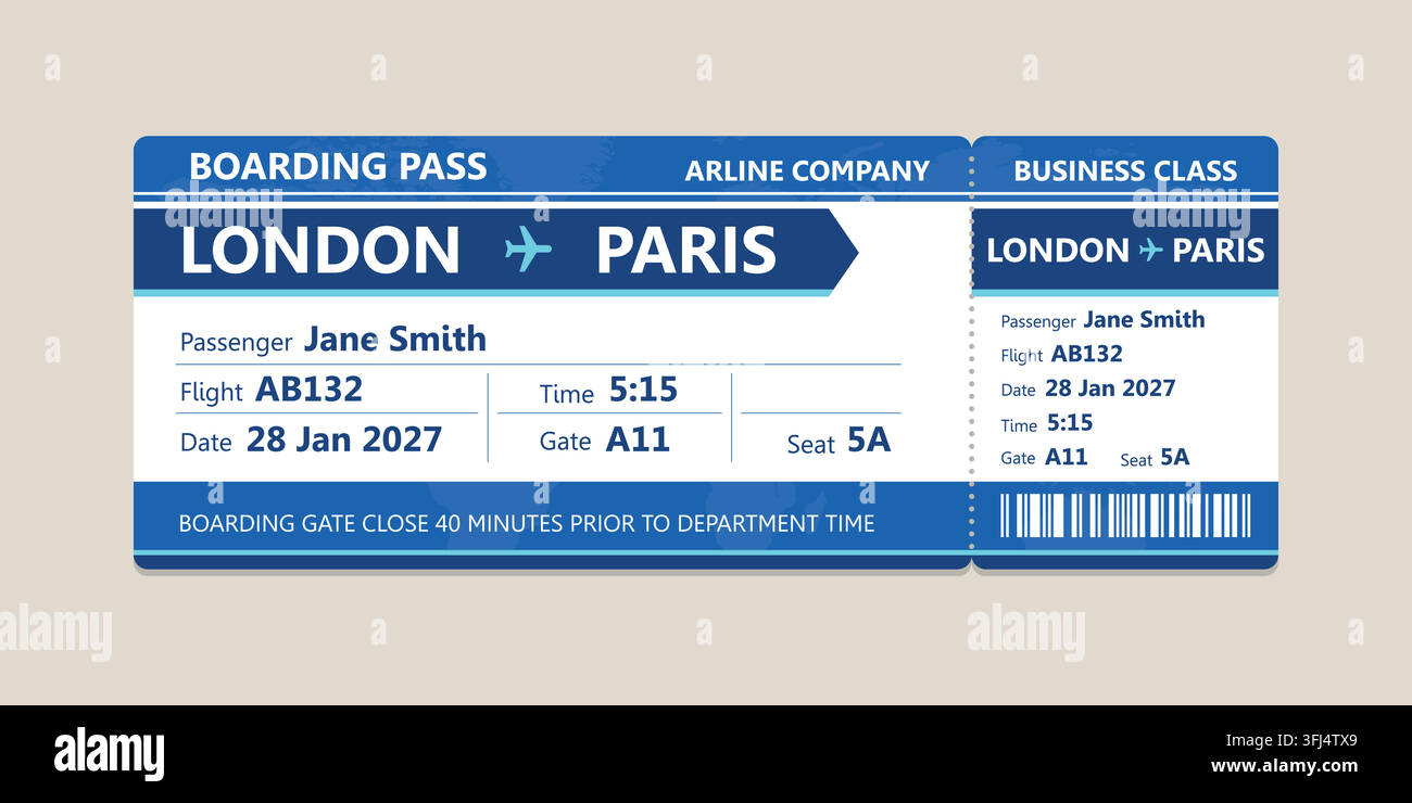 Realistic illustration of airplane ticket boarding pass with passenger ...