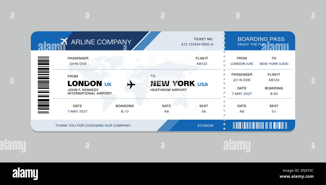 Realistic illustration of airplane ticket boarding pass with passenger ...