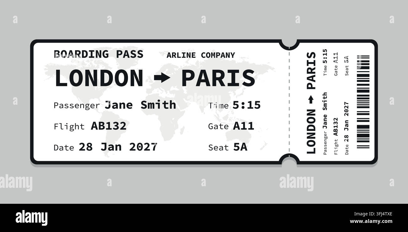 Realistic illustration of airplane ticket boarding pass with passenger ...