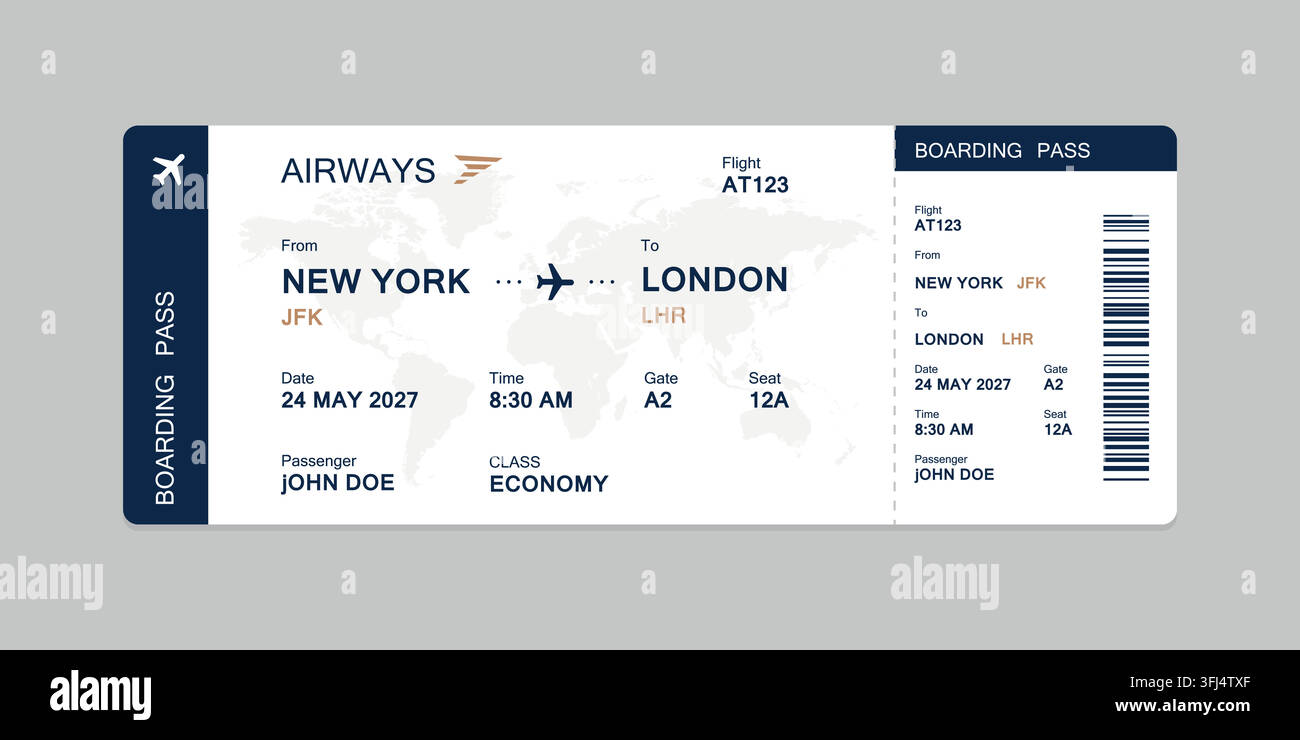 Realistic illustration of airplane ticket boarding pass with passenger ...