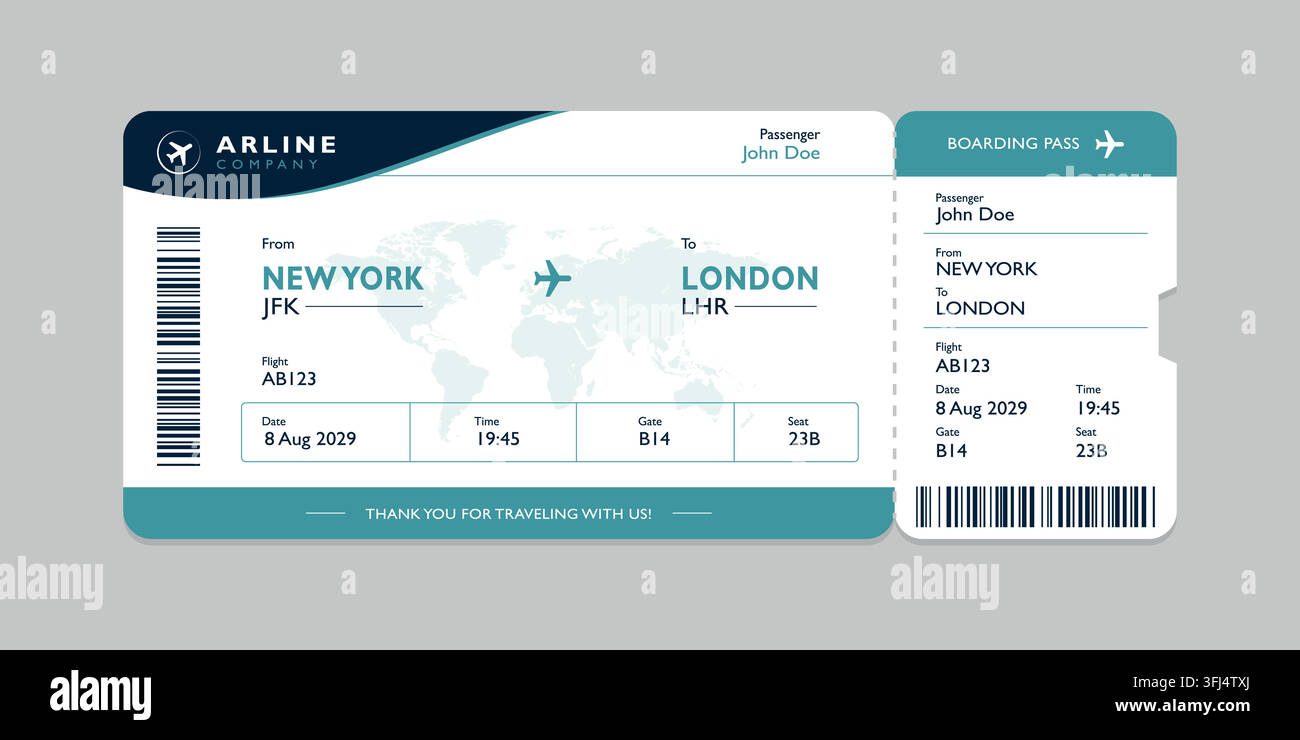 Realistic illustration of airplane ticket boarding pass with passenger ...