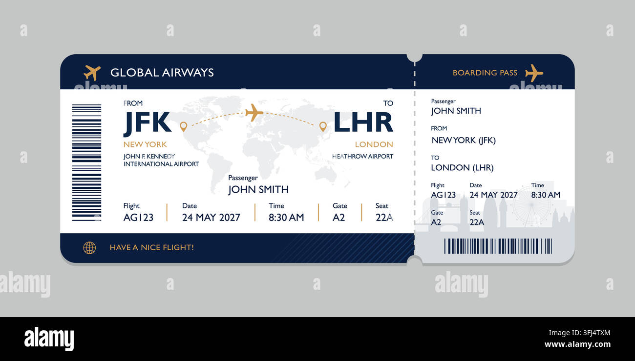 Realistic illustration of airplane ticket boarding pass with passenger ...