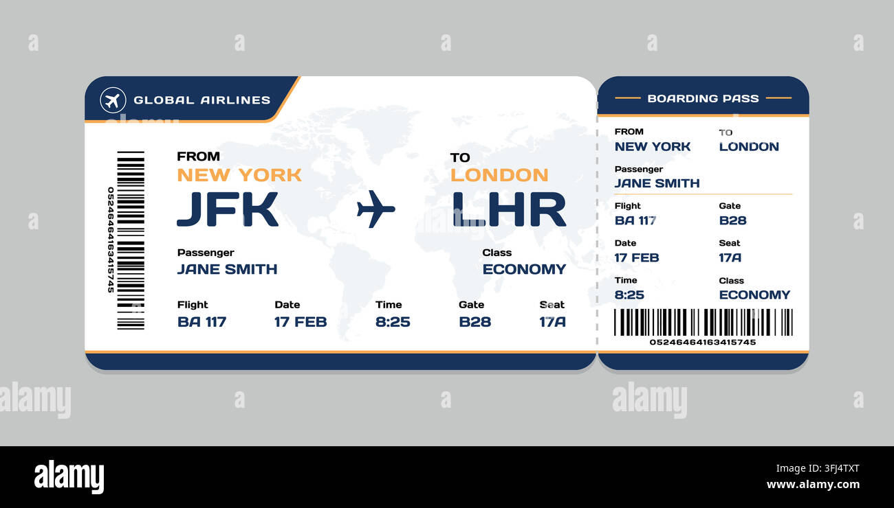 Realistic illustration of airplane ticket boarding pass with passenger ...