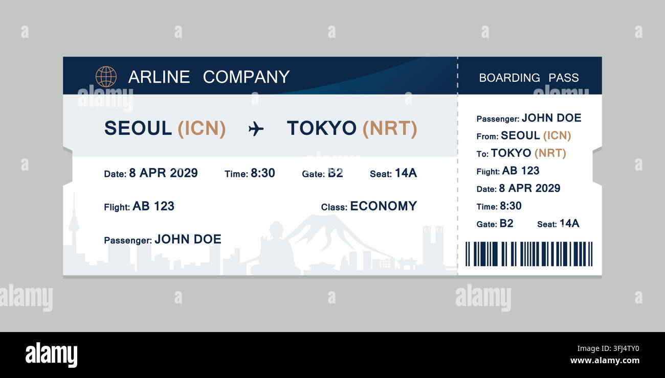 Realistic illustration of airplane ticket boarding pass with passenger ...