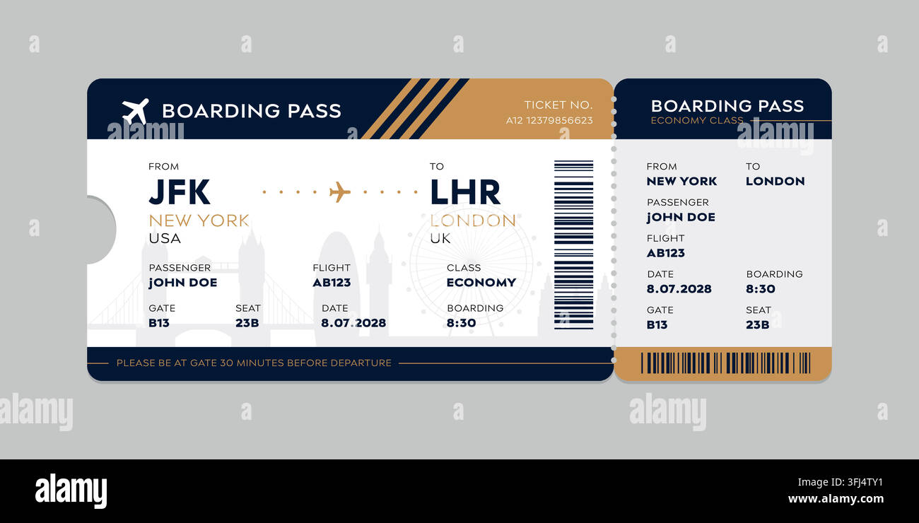 Realistic illustration of airplane ticket boarding pass with passenger ...