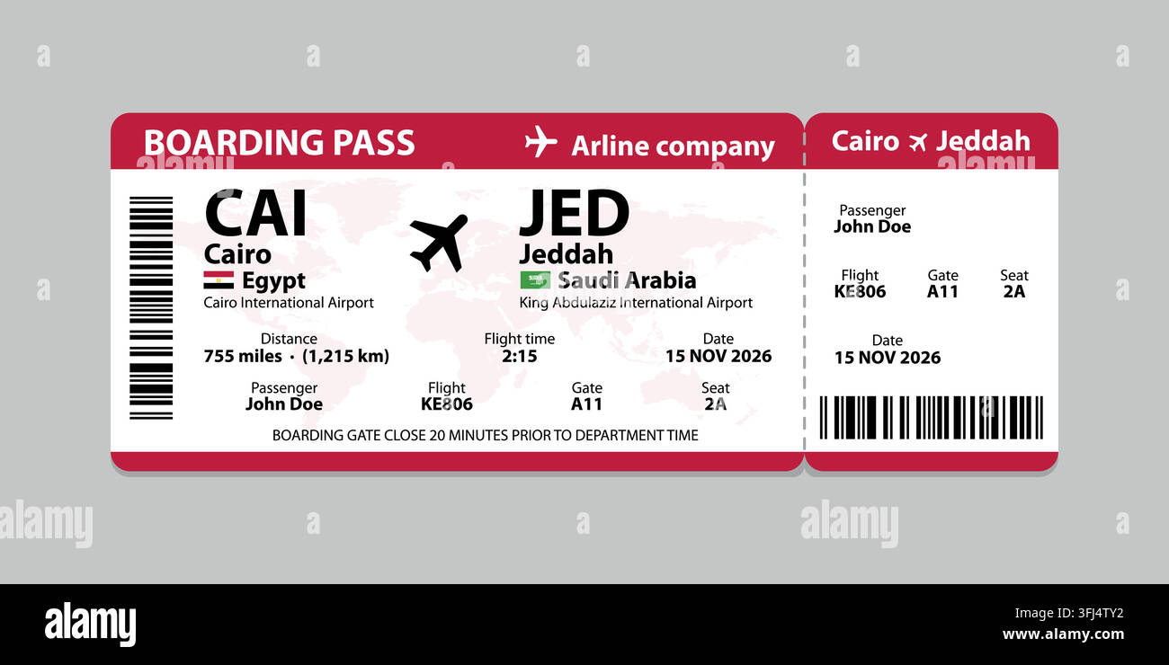 Realistic illustration of airplane ticket boarding pass with passenger ...