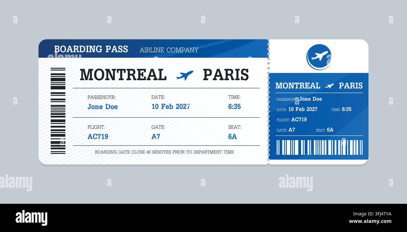 Realistic illustration of airplane ticket boarding pass with passenger ...