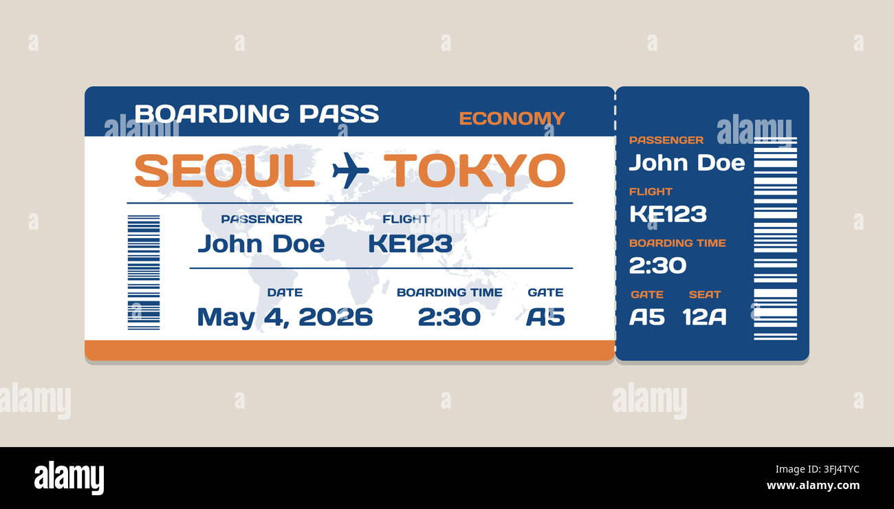 Realistic illustration of airplane ticket boarding pass with passenger ...
