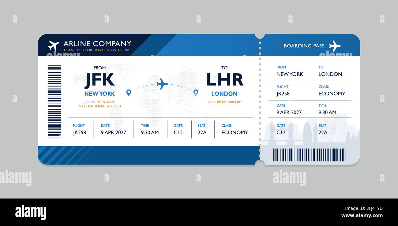 Realistic illustration of airplane ticket boarding pass with passenger ...