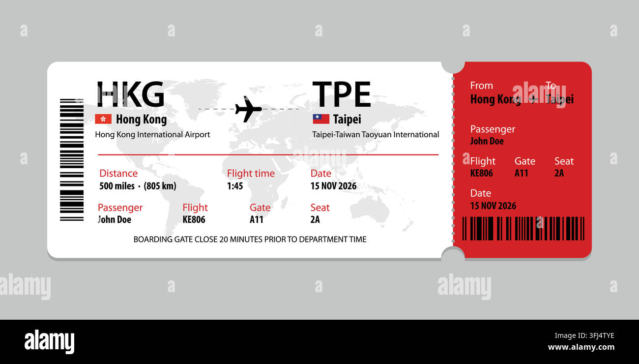 Realistic illustration of airplane ticket boarding pass with passenger ...
