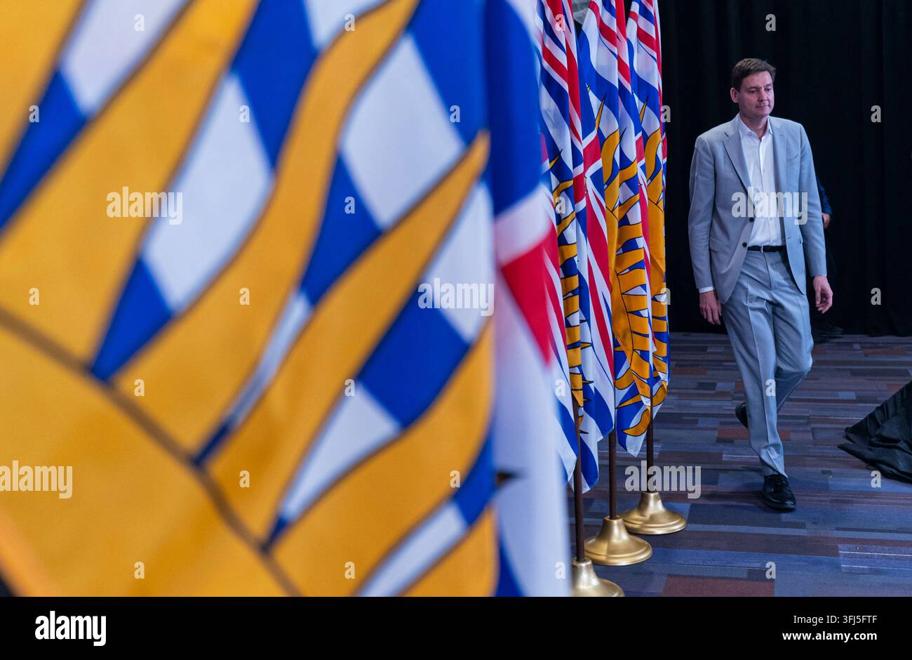 B C Premier David Eby Arrives For A Media Availability After Speaking 