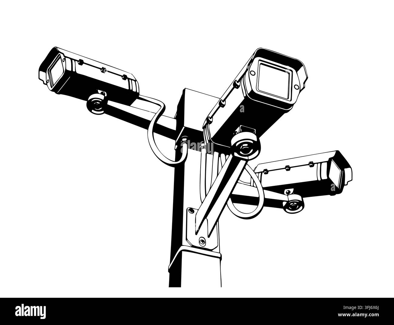 CCTV security cameras system on pole stylized vector illustration Stock Vector