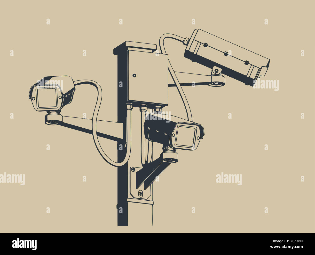 CCTV security cameras system on pole stylized vector illustration Stock Vector