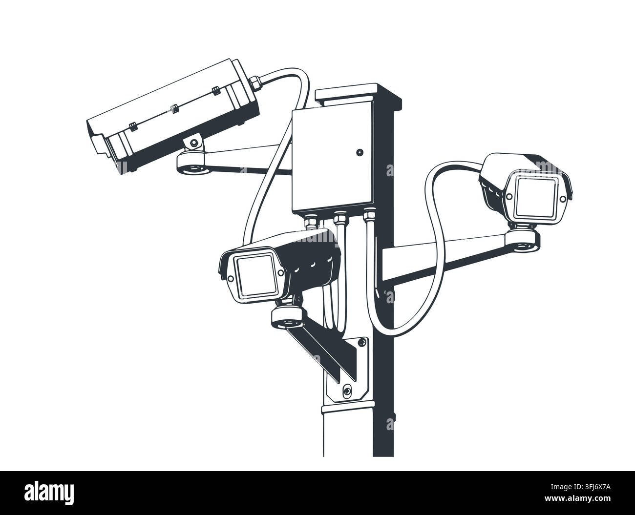 CCTV security outdoor camera system on pole stylized vector illustration Stock Vector