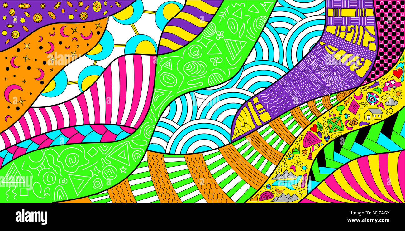 Abstract Psychedelic Doodle Pattern Stock Vector