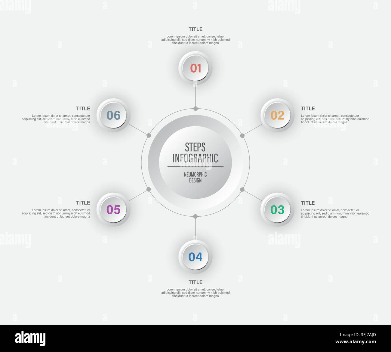 6 Steps Neumorphic Cycle Infographic Template Stock Vector