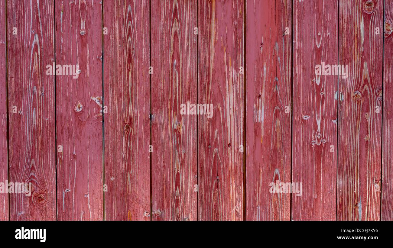Old Red Weathered Wooden Wall with Rustic Texture Stock Photo