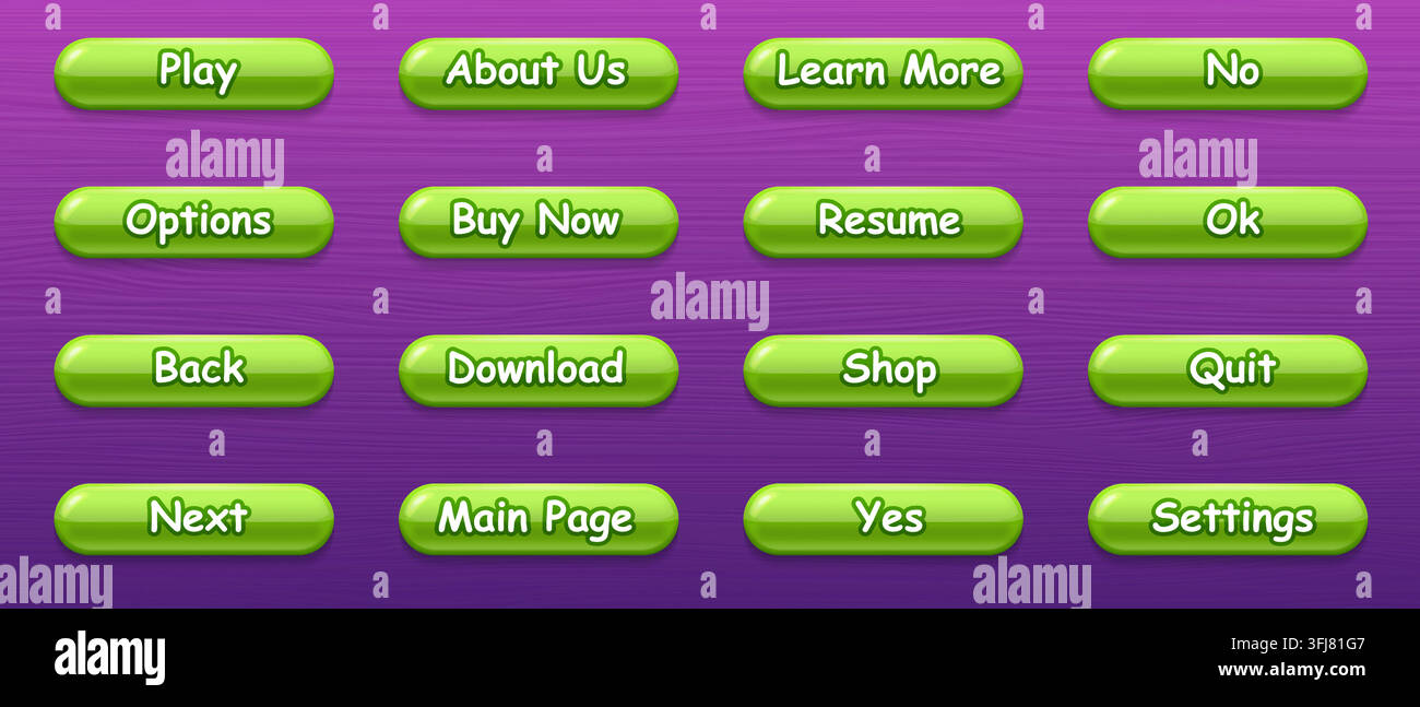 Game ui set of Buttons. GUI to build 2D games. Vector. For web or video games and others. Stock Vector