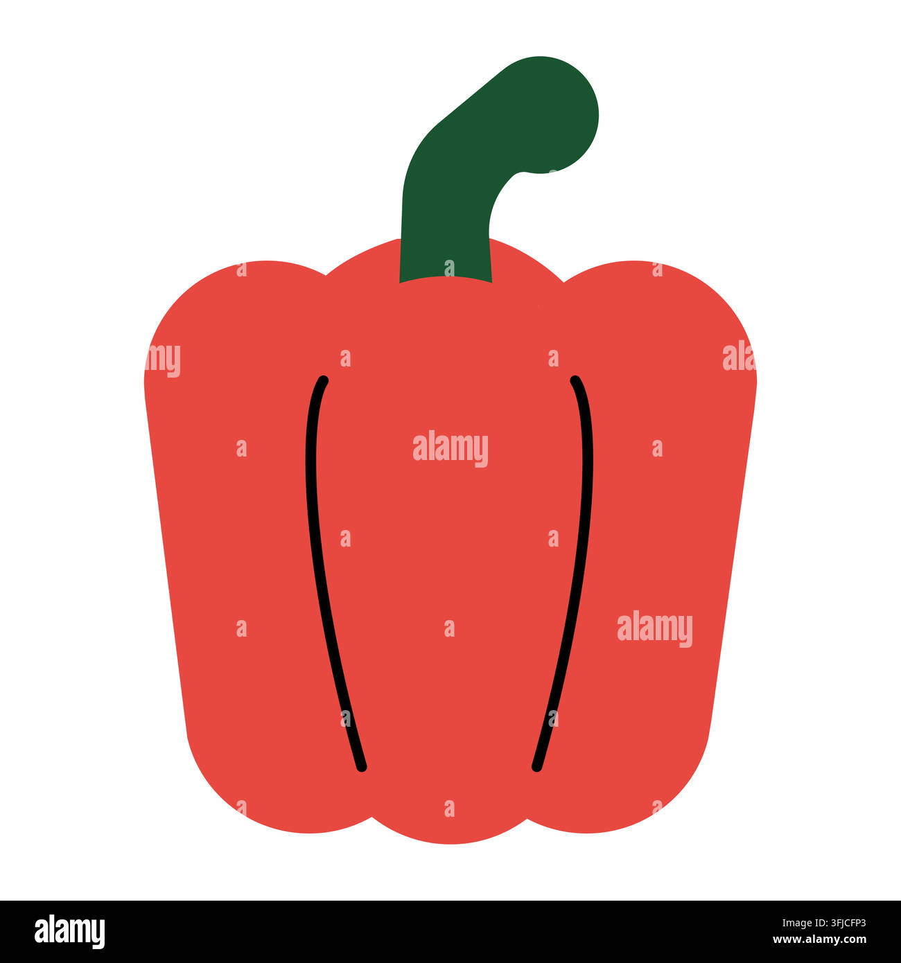 Red bell pepper icon with green stem in minimal flat style. Vector isolated illustration on white background.  Stock Vector