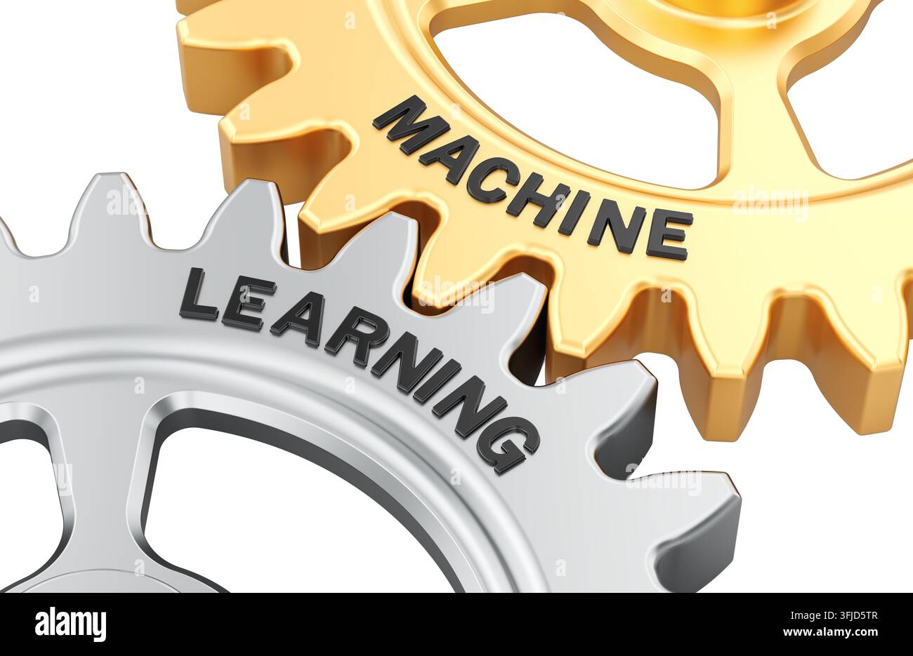 Machine Learning concept with interlocking gears. 3D rendering isolated on white background - Photomontage Stock Photo