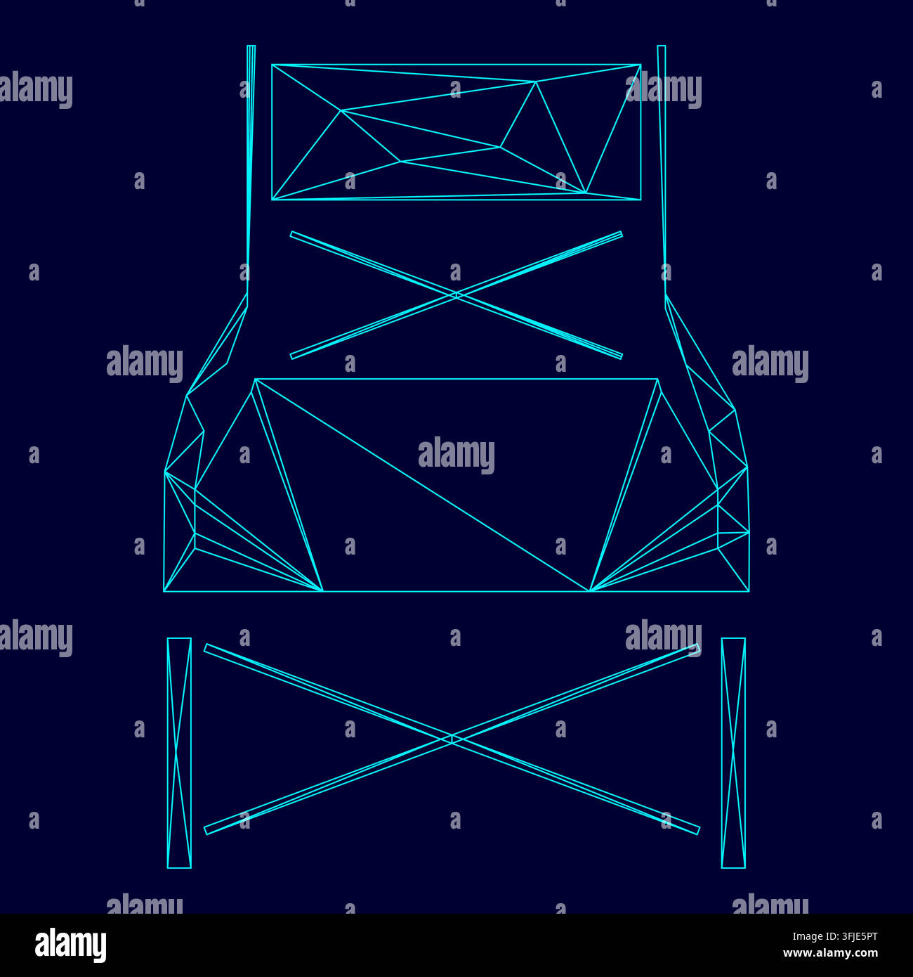 Folding chair low poly triangulation triangulated polygonal electric cyan blue vibrant aqua neon color vector illustration image outline contour line Stock Vector