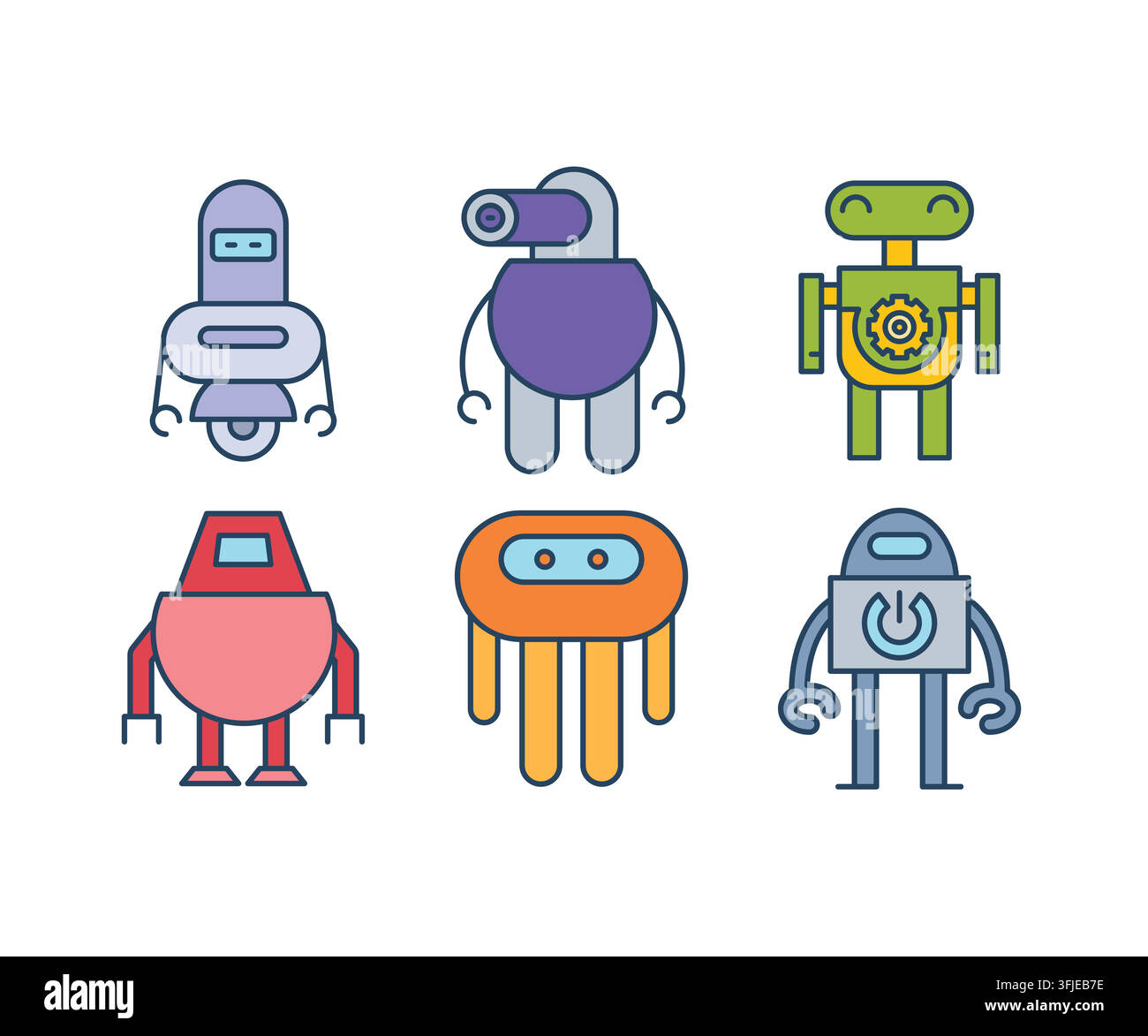 humanoid and droid robots characters set Stock Vector