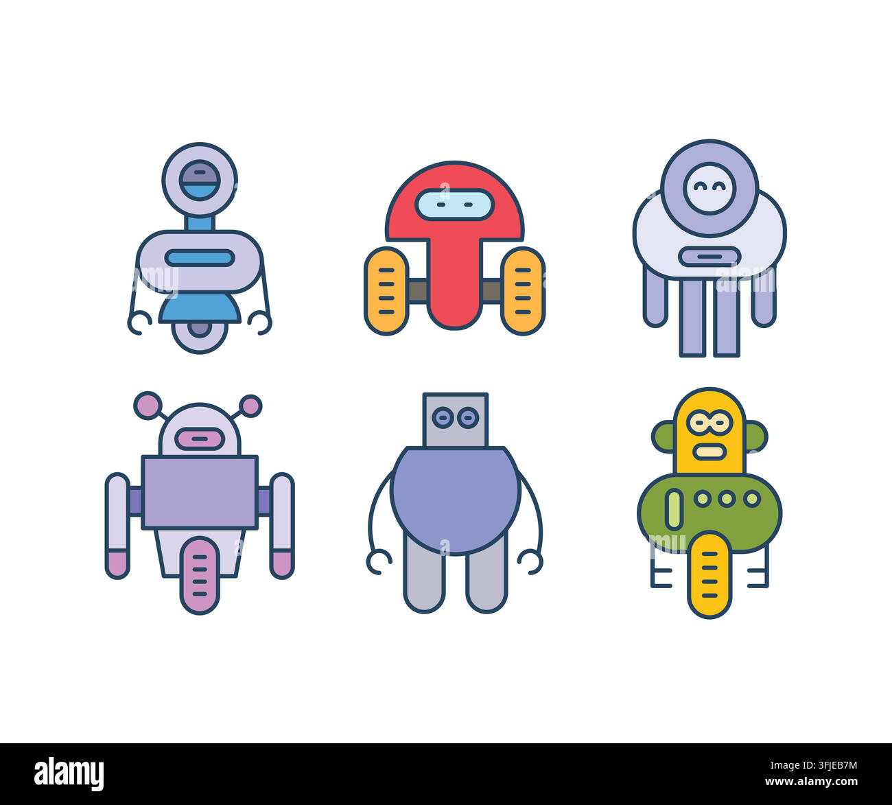 humanoid and droid robots characters set Stock Vector