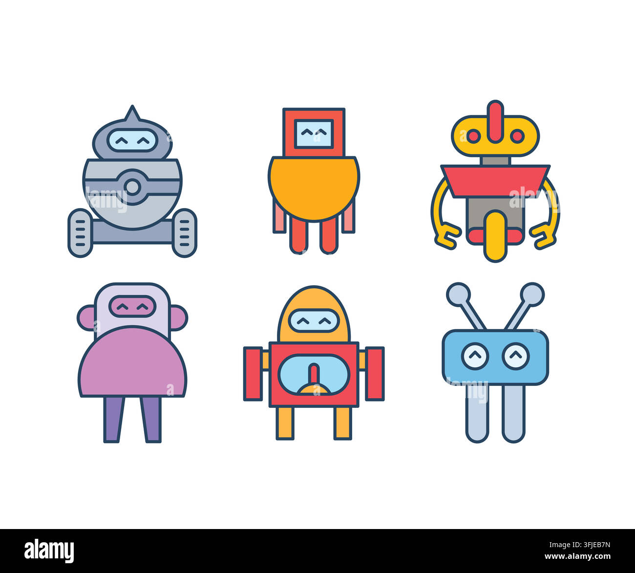 humanoid and droid robots characters set Stock Vector