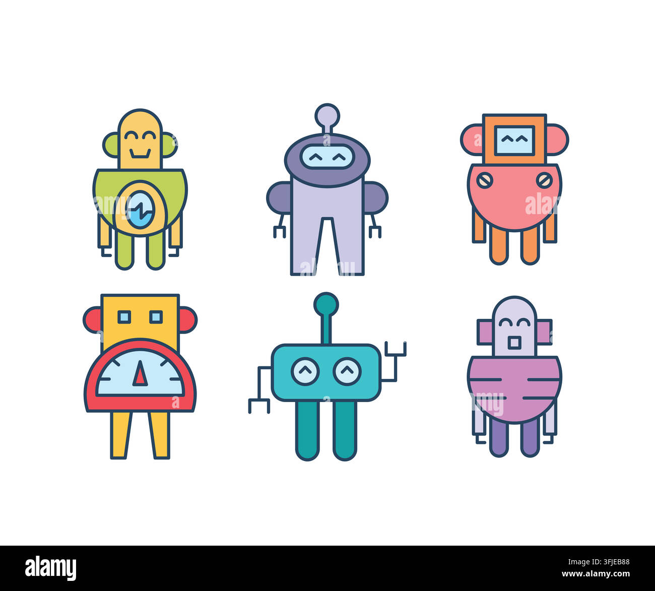 humanoid and droid robots characters set Stock Vector