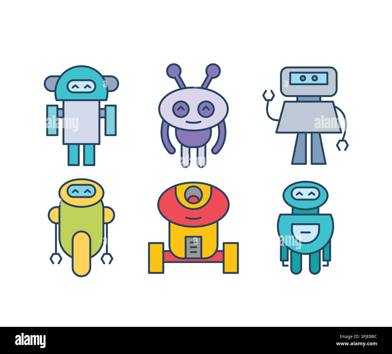 humanoid and droid robots characters set Stock Vector