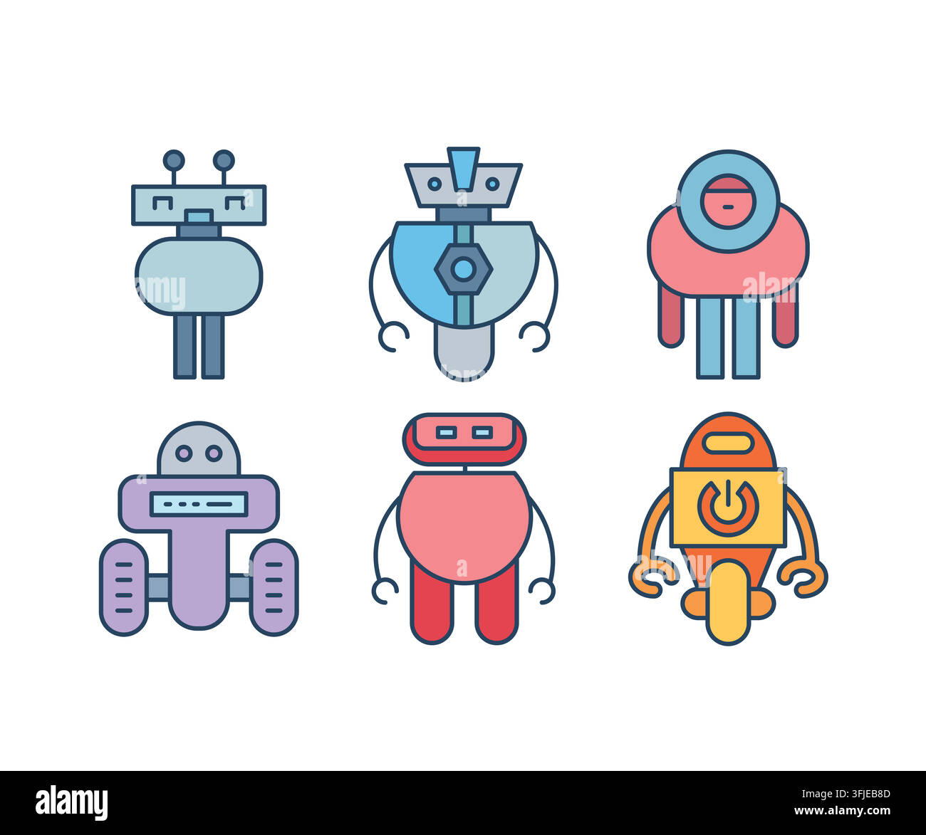 humanoid and droid robots characters set Stock Vector