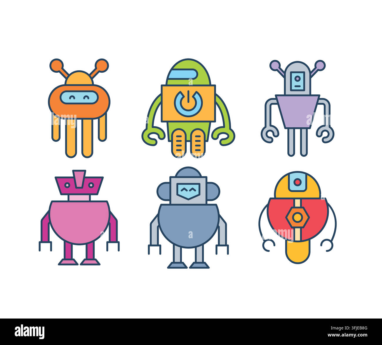 humanoid and droid robots characters set Stock Vector