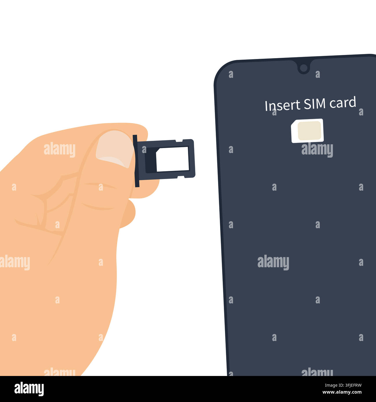 Hand Inserting SIM Card Tray into Smartphone Vector Illustration Stock Vector