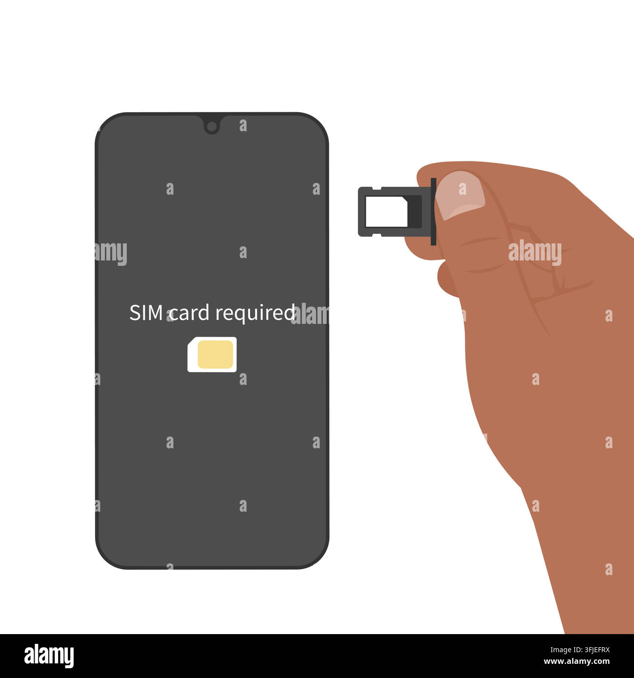 Hand Inserting SIM Card Tray into Smartphone Displaying SIM Required Vector Stock Vector