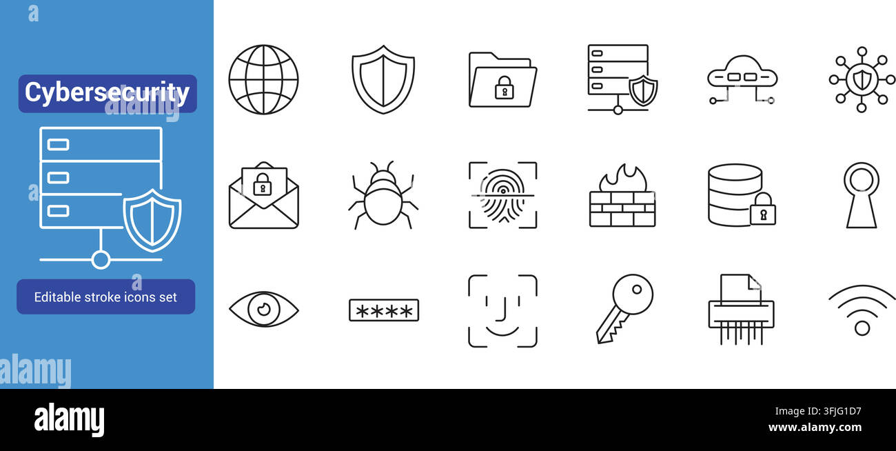 Cyber Security and Data Protection Line Icon Set Stock Vector