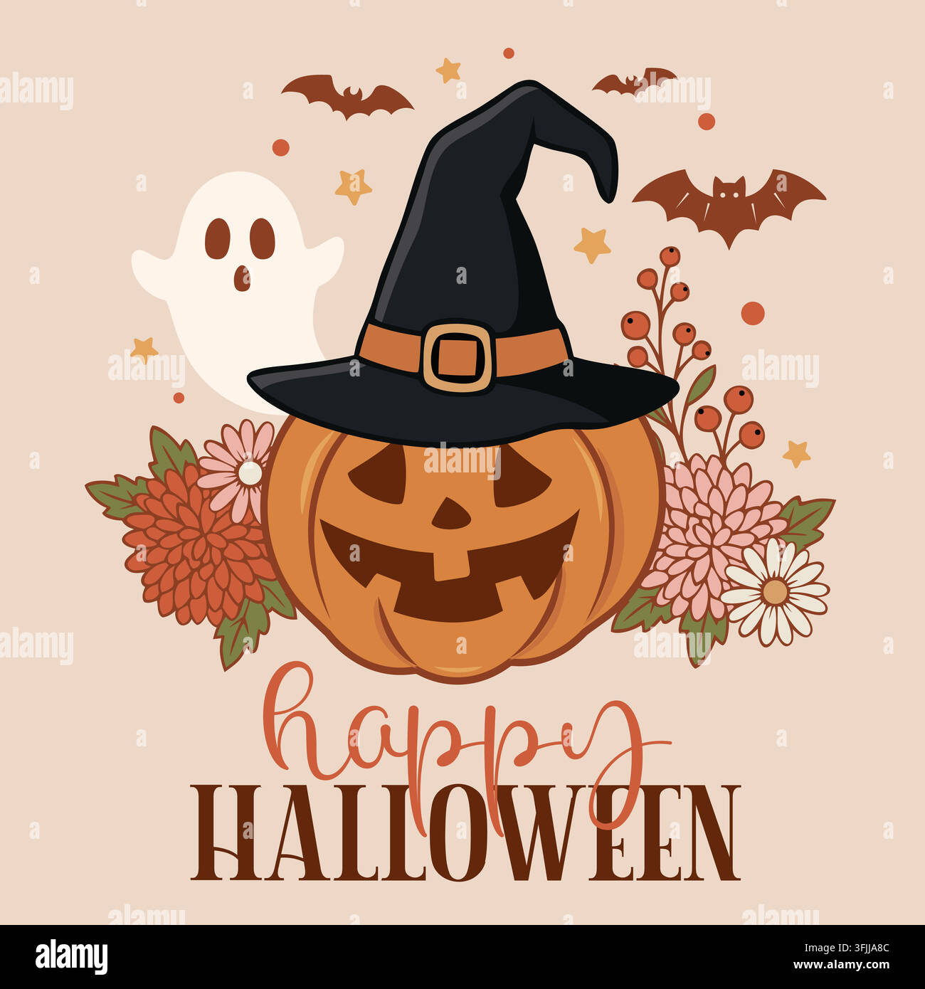 Happy Halloween greeting card vector design. Stock Vector