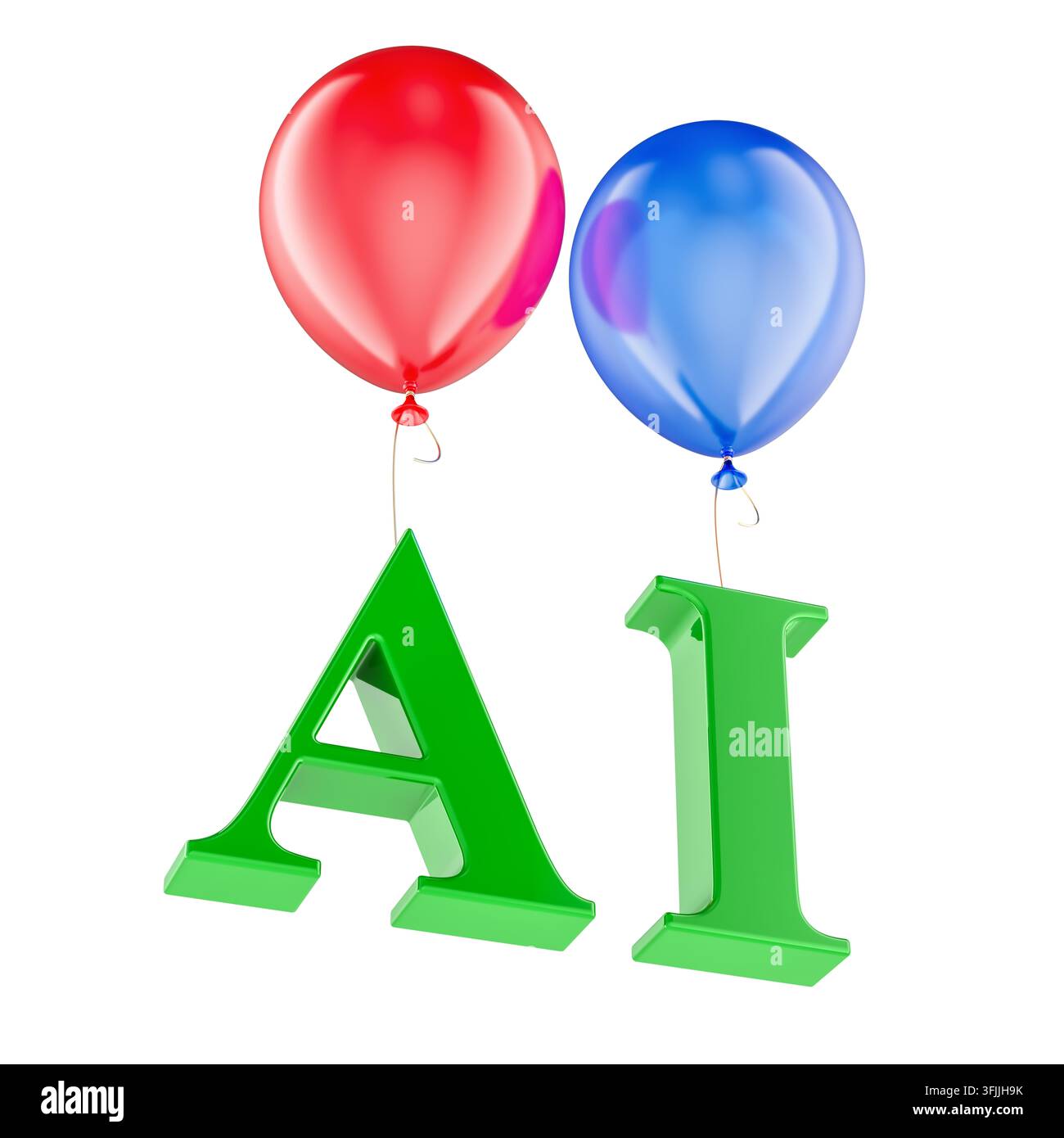 AI bubble concept with balloons and floating artificial intelligence letters. 3D rendering isolated on white background Stock Photo
