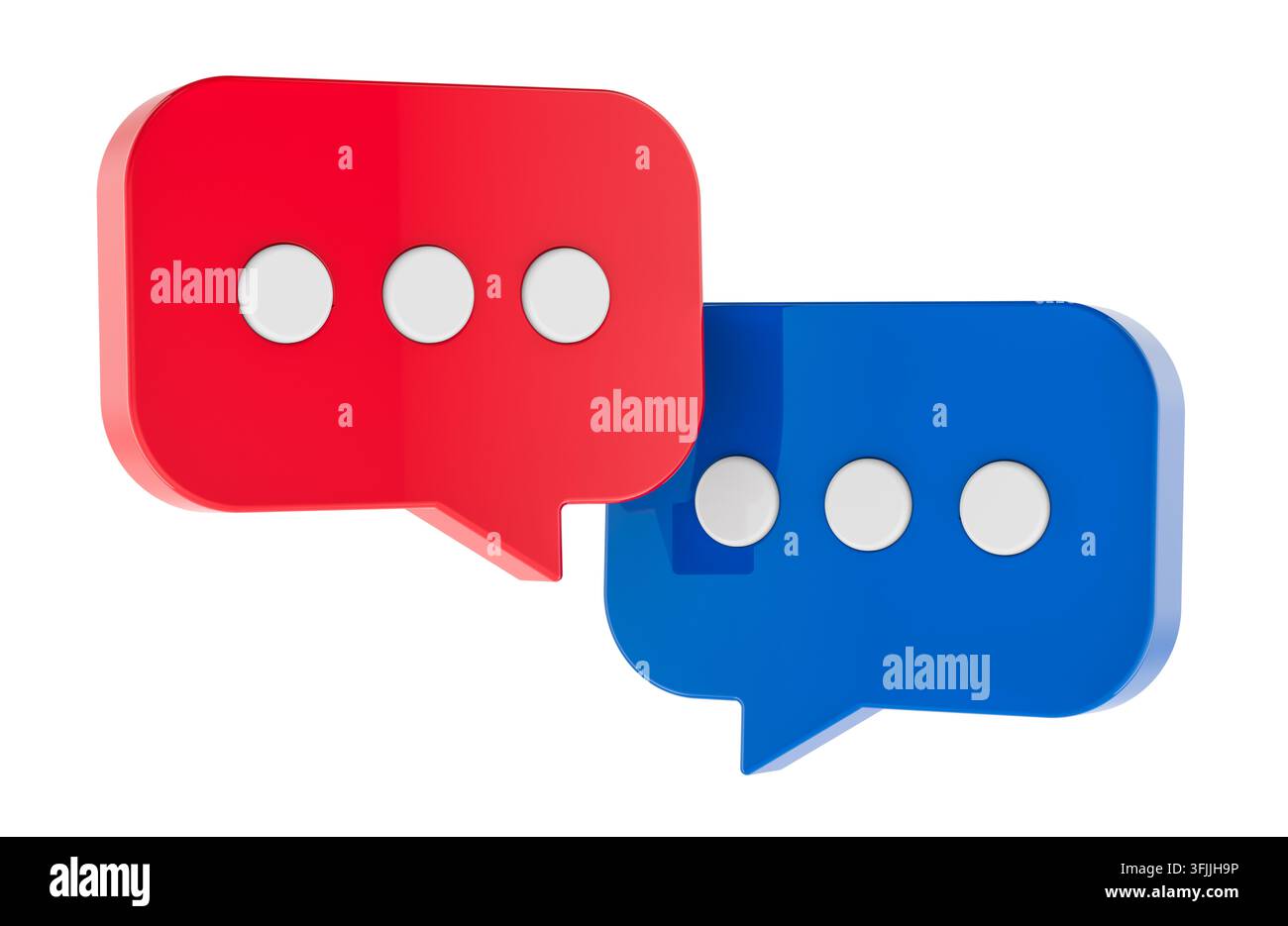 Chat bubbles for messaging, conversation and online communication. 3D rendering isolated on white background Stock Photo